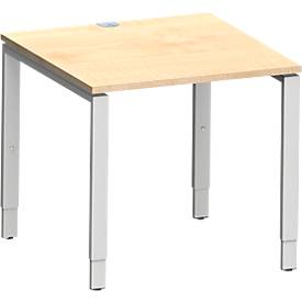 Schäfer Shop Genius Schreibtisch Modena Flex, Quadrat, 4-Fuß Rechteckrohr, B 800 x T 800 x H 650-850 mm, Ahorn/weißaluminium