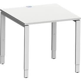 Schäfer Shop Genius Schreibtisch Modena Flex, Quadrat, 4-Fuß Rechteckrohr, B 800 x T 800 x H 650-850 mm, lichtgrau/weißaluminium
