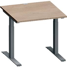 Schäfer Shop Genius Schreibtisch MODENA FLEX, Quadrat, T-Fuß Rechteckrohr, B 800 x T 800 x H 650-850 mm, Eiche/anthrazit
