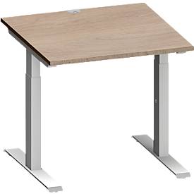 Schäfer Shop Genius Schreibtisch MODENA FLEX, Quadrat, T-Fuß Rechteckrohr, B 800 x T 800 x H 650-850 mm, Eiche/weißalu