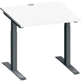 Schäfer Shop Genius Schreibtisch MODENA FLEX, Quadrat, T-Fuß Rechteckrohr, B 800 x T 800 x H 650-850 mm, Kirsche Romana/anthrazit