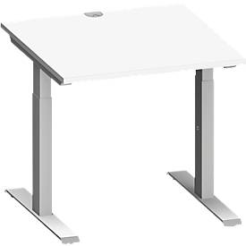 Schäfer Shop Genius Schreibtisch MODENA FLEX, Quadrat, T-Fuß Rechteckrohr, B 800 x T 800 x H 650-850 mm, weiß/weißalu