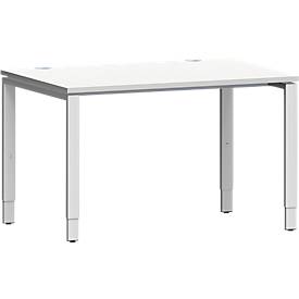 Schäfer Shop Genius Schreibtisch Modena Flex, Rechteck, 4-Fuß Rechteckrohr, B 1200 x T 800 x H 650-850 mm, lichtgrau/weißaluminium