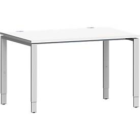 Schäfer Shop Genius Schreibtisch Modena Flex, Rechteck, 4-Fuß Rechteckrohr, B 1200 x T 800 x H 650-850 mm, weiß/weißaluminium