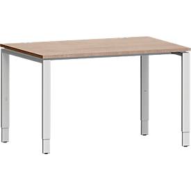 Schäfer Shop Genius Schreibtisch Modena Flex, Rechteck, 4-Fuß Rechteckrohr, B 1200x T 800 x H 650-850 mm, Eiche-Dekor/weißaluminium