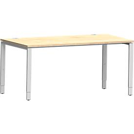 Schäfer Shop Genius Schreibtisch Modena Flex, Rechteck, 4-Fuß Rechteckrohr, B 1600 x T 800 x H 650-850 mm, Ahorn/weißaluminium