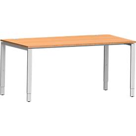 Schäfer Shop Genius Schreibtisch Modena Flex, Rechteck, 4-Fuß Rechteckrohr, B 1600 x T 800 x H 650-850 mm, Buche/weißaluminium