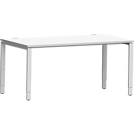 Schäfer Shop Genius Schreibtisch Modena Flex, Rechteck, 4-Fuß Rechteckrohr, B 1600 x T 800 x H 650-850 mm, lichtgrau/weißaluminium