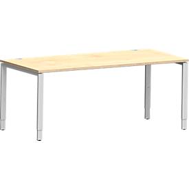 Schäfer Shop Genius Schreibtisch Modena Flex, Rechteck, 4-Fuß Rechteckrohr, B 1800 x T 800 x H 650-850 mm, Ahorn/weißaluminium