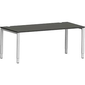 Schäfer Shop Genius Schreibtisch Modena Flex, Rechteck, 4-Fuß Rechteckrohr, B 1800 x T 800 x H 650-850 mm, graphit/weißaluminium