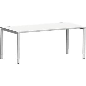 Schäfer Shop Genius Schreibtisch Modena Flex, Rechteck, 4-Fuß Rechteckrohr, B 1800 x T 800 x H 650-850 mm, lichtgrau/weißaluminium