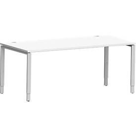 Schäfer Shop Genius Schreibtisch Modena Flex, Rechteck, 4-Fuß Rechteckrohr, B 1800 x T 800 x H 650-850 mm, weiß/weißaluminium