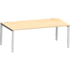 Schäfer Shop Genius Schreibtisch Modena Flex, Rechteck, 4-Fuß Rechteckrohr, B 2000 x T 1000 x H 650-850 mm, Ahorn/weißaluminium