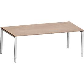 Schäfer Shop Genius Schreibtisch Modena Flex, Rechteck, 4-Fuß Rechteckrohr, B 2000 x T 1000 x H 650-850 mm, Eiche-Dekor/weißaluminium