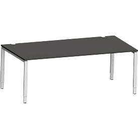 Schäfer Shop Genius Schreibtisch Modena Flex, Rechteck, 4-Fuß Rechteckrohr, B 2000 x T 1000 x H 650-850 mm, graphit/weißaluminium