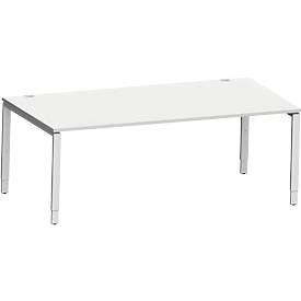 Schäfer Shop Genius Schreibtisch Modena Flex, Rechteck, 4-Fuß Rechteckrohr, B 2000 x T 1000 x H 650-850 mm, lichtgrau/weißaluminium