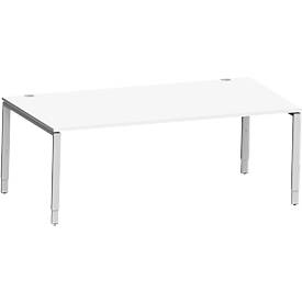 Schäfer Shop Genius Schreibtisch Modena Flex, Rechteck, 4-Fuß Rechteckrohr, B 2000 x T 1000 x H 650-850 mm, weiß/weißaluminium
