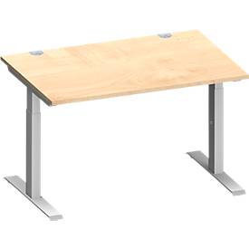 Schäfer Shop Genius Schreibtisch MODENA FLEX, Rechteck, T-Fuß Rechteckrohr, B 1200 x T 800 x H 650-850 mm, Ahorn/weißalu