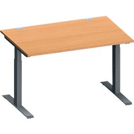 Schäfer Shop Genius Schreibtisch MODENA FLEX, Rechteck, T-Fuß Rechteckrohr, B 1200 x T 800 x H 650-850 mm, Buche/anthrazit