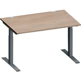 Schäfer Shop Genius Schreibtisch MODENA FLEX, Rechteck, T-Fuß Rechteckrohr, B 1200 x T 800 x H 650-850 mm, Eiche/anthrazit