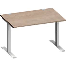 Schäfer Shop Genius Schreibtisch MODENA FLEX, Rechteck, T-Fuß Rechteckrohr, B 1200 x T 800 x H 650-850 mm, Eiche/weißalu