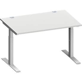 Schäfer Shop Genius Schreibtisch MODENA FLEX, Rechteck, T-Fuß Rechteckrohr, B 1200 x T 800 x H 650-850 mm, lichtgrau/weißalu