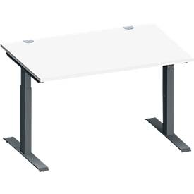 Schäfer Shop Genius Schreibtisch MODENA FLEX, Rechteck, T-Fuß Rechteckrohr, B 1200 x T 800 x H 650-850 mm, weiß/anthrazit