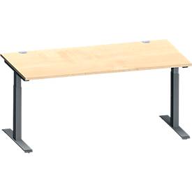 Schäfer Shop Genius Schreibtisch MODENA FLEX, Rechteck, T-Fuß Rechteckrohr, B 1600 x T 800 x H 650-850 mm, Ahorn/anthrazit