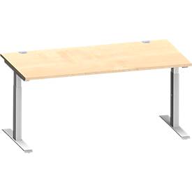 Schäfer Shop Genius Schreibtisch MODENA FLEX, Rechteck, T-Fuß Rechteckrohr, B 1600 x T 800 x H 650-850 mm, Ahorn/weißalu