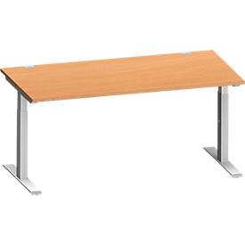 Schäfer Shop Genius Schreibtisch MODENA FLEX, Rechteck, T-Fuß Rechteckrohr, B 1600 x T 800 x H 650-850 mm, Buche/weißalu