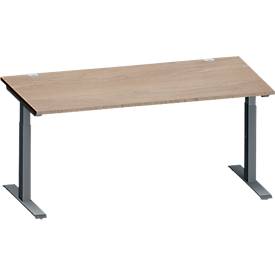 Schäfer Shop Genius Schreibtisch MODENA FLEX, Rechteck, T-Fuß Rechteckrohr, B 1600 x T 800 x H 650-850 mm, Eiche/anthrazit