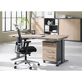 Schäfer Shop Genius Schreibtisch MODENA FLEX, Rechteck, T-Fuß Rechteckrohr, B 1600 x T 800 x H 650-850 mm, Eiche/anthrazit