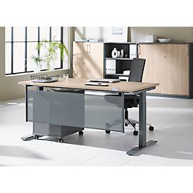 Schäfer Shop Genius Schreibtisch MODENA FLEX, Rechteck, T-Fuß Rechteckrohr, B 1600 x T 800 x H 650-850 mm, Eiche/anthrazit