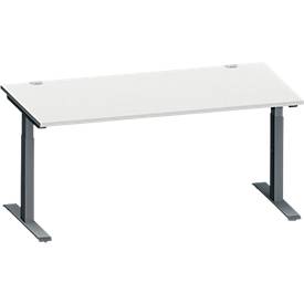 Schäfer Shop Genius Schreibtisch MODENA FLEX, Rechteck, T-Fuß Rechteckrohr, B 1600 x T 800 x H 650-850 mm, lichtgrau/anthrazit