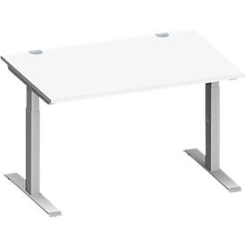 Schäfer Shop Genius Schreibtisch MODENA FLEX, Rechteck, T-Fuß Rechteckrohr, B 1600 x T 800 x H 650-850 mm, lichtgrau/weißalu