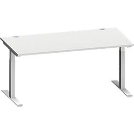Schäfer Shop Genius Schreibtisch MODENA FLEX, Rechteck, T-Fuß Rechteckrohr, B 1600 x T 800 x H 650-850 mm, lichtgrau/weißalu