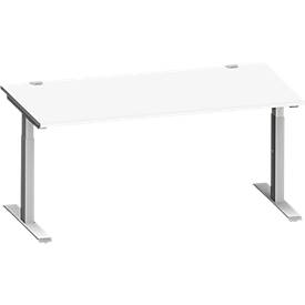Schäfer Shop Genius Schreibtisch MODENA FLEX, Rechteck, T-Fuß Rechteckrohr, B 1600 x T 800 x H 650-850 mm, weiß/weißalu