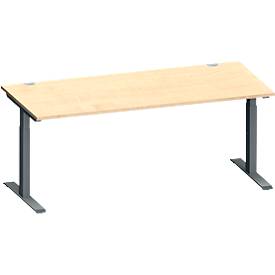 Schäfer Shop Genius Schreibtisch MODENA FLEX, Rechteck, T-Fuß Rechteckrohr, B 1800 x T 800 x H 650-850 mm, Ahorn/anthrazit