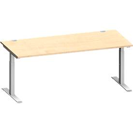 Schäfer Shop Genius Schreibtisch MODENA FLEX, Rechteck, T-Fuß Rechteckrohr, B 1800 x T 800 x H 650-850 mm, Ahorn/weißalu