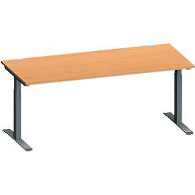 Schäfer Shop Genius Schreibtisch MODENA FLEX, Rechteck, T-Fuß Rechteckrohr, B 1800 x T 800 x H 650-850 mm, Buche/anthrazit