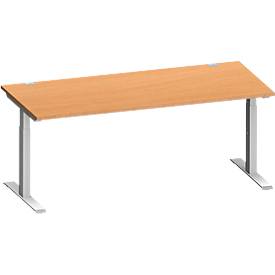 Schäfer Shop Genius Schreibtisch MODENA FLEX, Rechteck, T-Fuß Rechteckrohr, B 1800 x T 800 x H 650-850 mm, Buche/weißalu