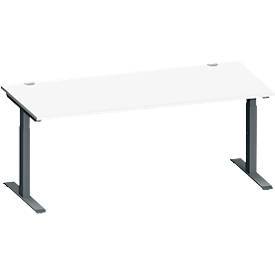 Schäfer Shop Genius Schreibtisch MODENA FLEX, Rechteck, T-Fuß Rechteckrohr, B 1800 x T 800 x H 650-850 mm, weiß/anthrazit