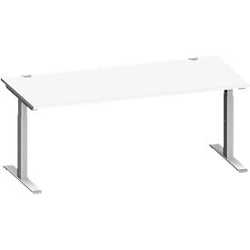 Schäfer Shop Genius Schreibtisch MODENA FLEX, Rechteck, T-Fuß Rechteckrohr, B 1800 x T 800 x H 650-850 mm, weiß/weißalu
