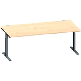 Schäfer Shop Genius Schreibtisch MODENA FLEX, Rechteck, T-Fuß Rechteckrohr, B 2000 x T 1000 x H 650-850 mm, Ahorn/anthrazit