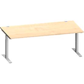 Schäfer Shop Genius Schreibtisch MODENA FLEX, Rechteck, T-Fuß Rechteckrohr, B 2000 x T 1000 x H 650-850 mm, Ahorn/weißalu
