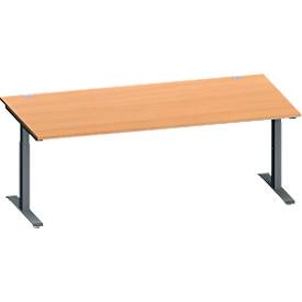 Schäfer Shop Genius Schreibtisch MODENA FLEX, Rechteck, T-Fuß Rechteckrohr, B 2000 x T 1000 x H 650-850 mm, Buche/anthrazit