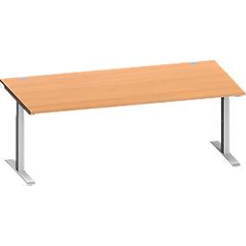 Schäfer Shop Genius Schreibtisch MODENA FLEX, Rechteck, T-Fuß Rechteckrohr, B 2000 x T 1000 x H 650-850 mm, Buche/weißalu