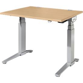 Schäfer Shop Genius Schreibtisch PLANOVA ERGOSTYLE, elektrisch höhenverstellbar, Rechteck, C-Fuß, B 1200 x T 800 x H 645-1305 mm, Ahorn/weißaluminium 
