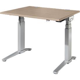 Schäfer Shop Genius Schreibtisch PLANOVA ERGOSTYLE, elektrisch höhenverstellbar, Rechteck, C-Fuß, B 1200 x T 800 x H 645-1305 mm, Eiche/weißaluminium