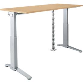Schäfer Shop Genius Schreibtisch PLANOVA ERGOSTYLE S, elektrisch höhenverstellbar, C-Fuß, B 1600 mm, Ahorn/alusilber, Memorymaster, Kabelschlange